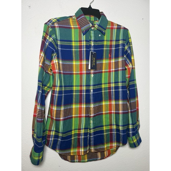 Polo Ralph Lauren Green/Blue Multi Plaid Flannel Button Down Shirt Size S Preppy - Picture 3 of 13